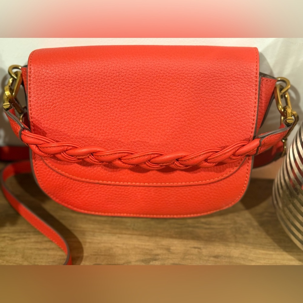 Antonio Melani Rosie Braided Top Handle Saddle Crossbody Bag – Red/orangw - Picture 2 of 13